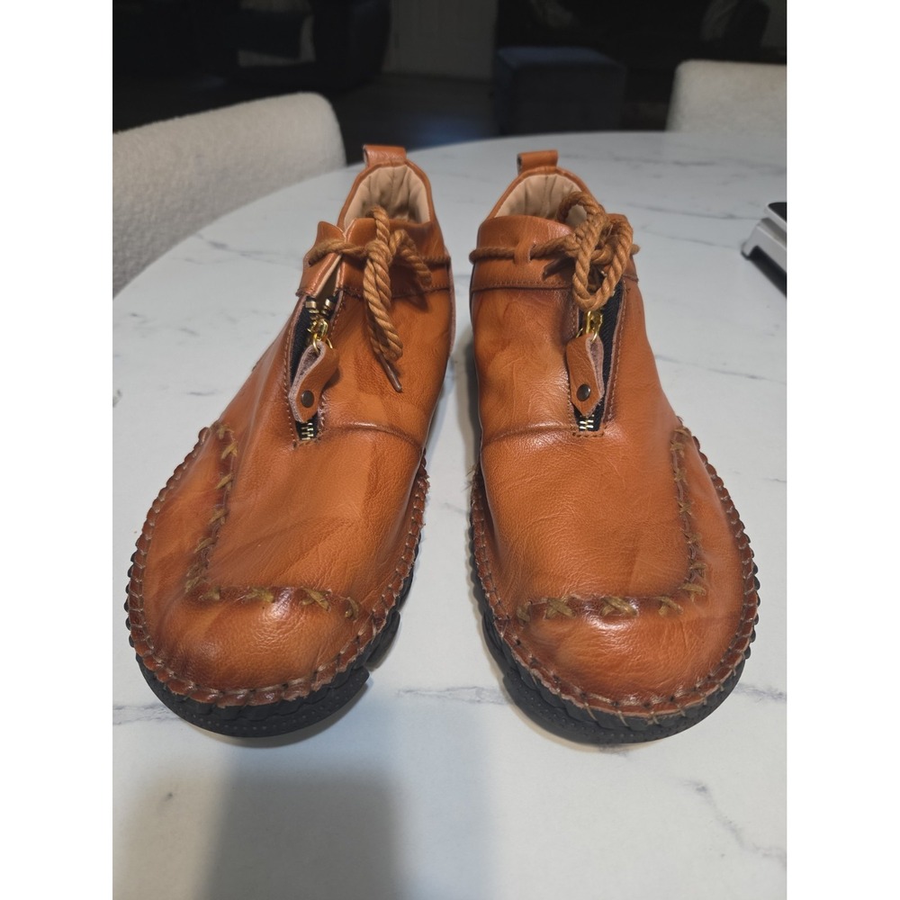 Men's Handcrafted Tan Leather Chukka Boots Zipper Lace-Up Moccasin Shoes Sz13